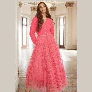 RARE: NWT Needle & Thread Florence Ruffle Ankle Skirt, Watermelon Pink Tulle